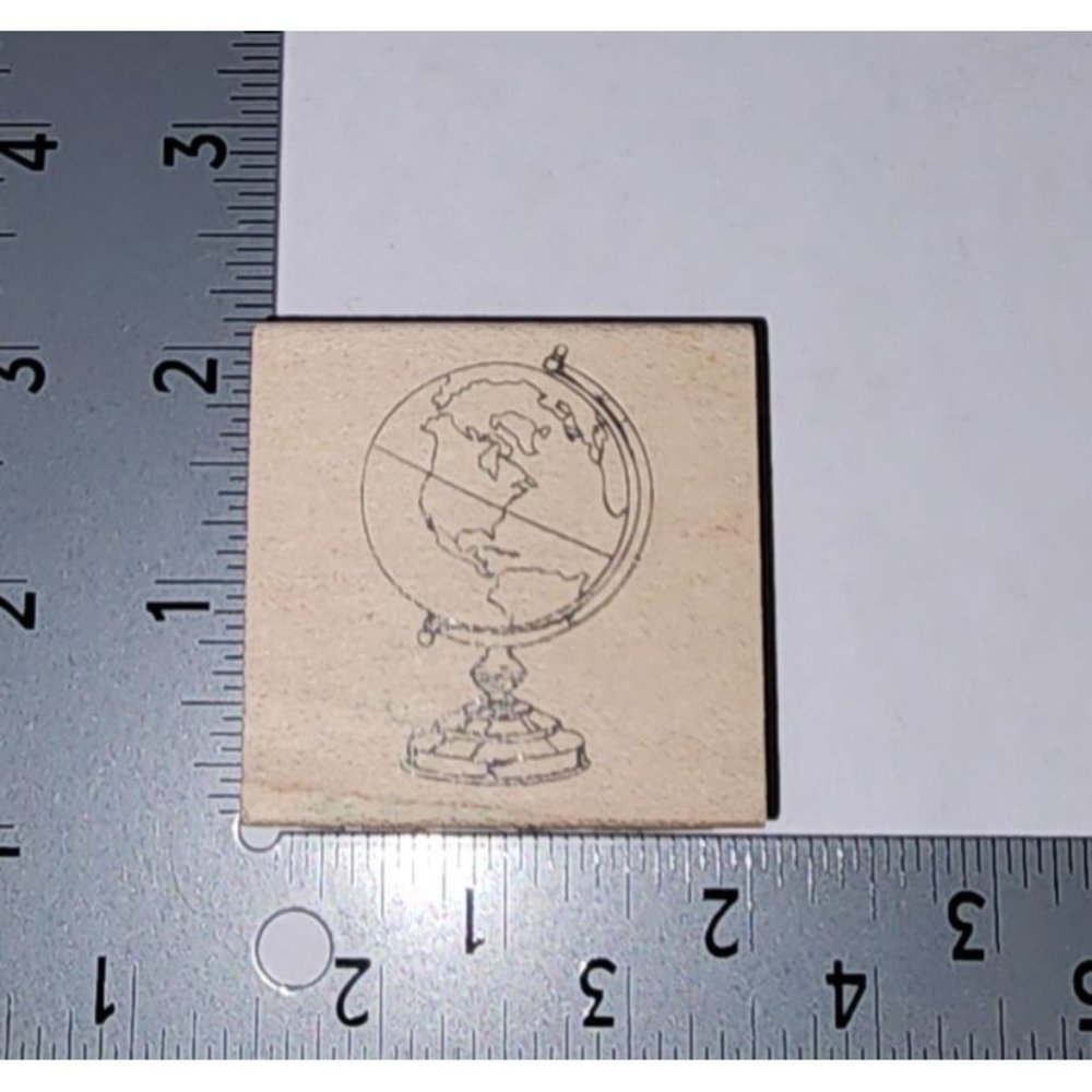 American Crafts AC World Globe Wooden Rubber Stamps 359301 Scrapbook Art Cards